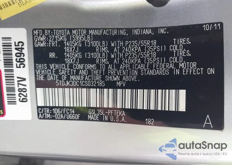 2012 Toyota Sienna Le 7 Passenger from USA, damaged, VIN 5TDJK3DC1CS032185